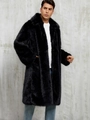 Classic black faux fur long coat for men featuring a large collar and thick warm texture - S / Black