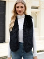 Women's black faux fur vest with open front and V-neck styling for autumn fashion - S / Black