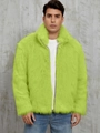 Giacca da uomo in ecopelliccia verde neon con collo alto e chiusura a zip intera - Verde fluorescente