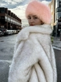Chic pink faux fur headband hat and white long coat for winter fashion outdoor warmth - Long Hair Pink