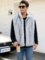Men's faux fox fur vest in grey and white with a stand collar and urban casual style - S / White Melange