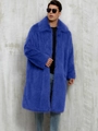 Men's royal blue faux fur long coat with thick warm fabric and elegant square collar - S / Sapphire Blue