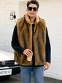 Men's faux fur vest with brown and black long hair pattern and stylish stand collar - S / Yellow-threaded