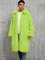 Men's neon green faux fur long coat with square collar for autumn and winter street style - S / Fluorescent Green