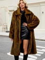 Manteau long en fausse fourrure de renard ambre avec texture léopard et grand col pour l'hiver - S / Rayé Jaune