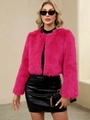 Giacca chic in pelliccia sintetica rosa rosa, stile corto con morbida trama soffice - S / Rosa Rossa