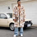 Men's faux fur long coat featuring a stylish beige and brown camouflage pattern - S / Camouflage Grey Beige