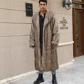 Men's faux fur coat in brown long plush with lapel collar for autumn winter street style - S / Tan