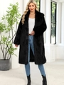 Cappotto lungo in ecopelliccia nera da donna con collo a rever e calda texture felpata - S / Nero