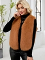Gilet en fausse fourrure marron pour femme avec texture douce et col en V sans manches - Chameau