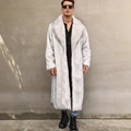 Luxurious long faux fur coat for men in light grey gradient with a wide lapel collar - S / Grey Gradient