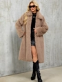 Cappotto lungo in ecopelliccia da donna color kaki, calda giacca invernale alla moda - S / Cachi Chiaro