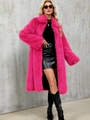 Manteau long en fausse fourrure rose vif avec grands revers et coupe ample chaude - S / Rose rouge