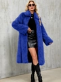 Manteau long luxueux en fausse fourrure bleu électrique avec texture douce et grand col - S / Bleu Saphir