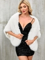 Elegant white faux fur shawl for women evening party events with fluffy texture - White