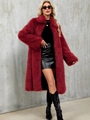 Manteau mi-long en fausse fourrure bordeaux pour femme avec revers élégants et chic - S / Bordeaux