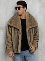 Men's faux fox fur jacket in brown, short lapel style for winter warmth and fashion - S / Camel-threaded