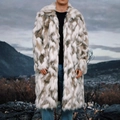 Men's long faux fox fur coat featuring grey and beige striped pattern for winter warmth - S / Beige and Brown Mottled (F0957)