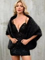 Luxurious black faux fox fur shawl wrap for elegant evening dresses and parties - Black