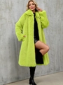 Manteau long en fausse fourrure vert fluo avec texture pelucheuse et revers élégant - S / Vert Fluorescent