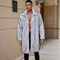 Faux fur long coat for men in grey and white gradient with lapel and thick warm texture - S / Gray-White Gradient