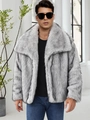 Men's faux fox fur jacket in grey and white blend with a premium fluffy texture - S / White Mixed