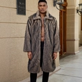 Men's faux fur long coat with luxury lapel design in brown grey animal hair texture - S / Dark Brown-Gray