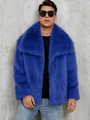 Giacca da uomo in finta pelliccia blu reale con revers e consistenza folta e soffice - Blu Zaffiro