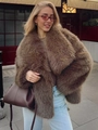 Stylish brown faux fur jacket with large collar and plush texture for a winter look - S / Dark Khaki