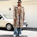 Men's stylish leopard print faux fur coat with oversized lapel and thick warm texture - S / Snow Leopard Brown