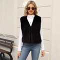 Chic black faux fox fur vest for women with a sleeveless V-neck mid-length design - S / Black