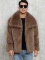 Giacca da uomo in finta pelliccia di volpe marrone con ampio revers e stile lusso - Khaki scuro