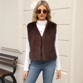 Deep brown faux fur sleeveless vest in long plush style for a warm winter look - S / Coffee