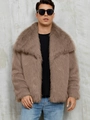 Giacca corta in pelliccia sintetica da uomo con grande bavero in colore cachi scuro - Khaki chiaro