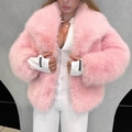 Women's trendy pink faux fur short jacket with fluffy texture and stylish white inner top - Pink