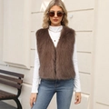 Deep brown faux fur sleeveless vest in V-neck design for women’s casual autumn fashion - S / Dark Khaki