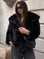 Women's faux fur jacket in black plush finish with large lapels for winter fashion - Black