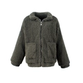 Women's dark gray-green teddy fleece jacket with full zipper and large pockets - S / Army Green
