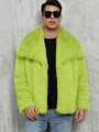 Giacca da uomo in finta pelliccia di volpe verde neon con ampio risvolto e stile alla moda - Verde fluorescente