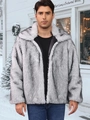 Men's winter faux fur jacket featuring a stylish grey and white gradient stripe pattern - S / Grey Gradient