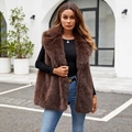 Faux fox fur vest in dark brown featuring a fluffy long-pile texture and wide lapels - S / Coffee
