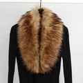 Detail of black ribbed knit top with a luxurious brown faux fur collar on a white hanger - Raccoon Fur Color