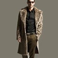 Men's mid-length faux fur coat in deep brown featuring a large lapel and thick texture - S / Brown