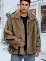Men's winter faux fur jacket in brown gradient stripes with warm lapel collar - S / Camel Gradient
