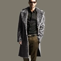 Men's faux fur long coat in dark grey with classic lapels and warm plush texture - S / Gray