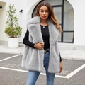 Light gray faux fox fur vest with thick fluffy texture and wide collar design - S / Gray