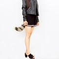 Adjustable faux fur fox tail accessory with grey and black striped pattern for cosplay - Yellow And Black Striped