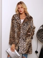 Detail of premium faux fur leopard coat styled with a silver crocodile clutch - S / Leopard Print
