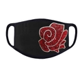 Dettaglio macro della maschera nera con elegante ricamo di rosa rossa in strass - Stile Rosa Rossa con Strass (E)