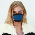 Detail of breathable blue lace face mask with black floral lace trim for sun protection - One Size / Sapphire Blue